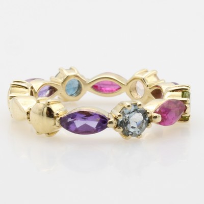 Image Ring mit Farbsteinen, GG 585/000, Aqua- marine, rosa Turmaline, Peridots, Rosenquarze u. ...