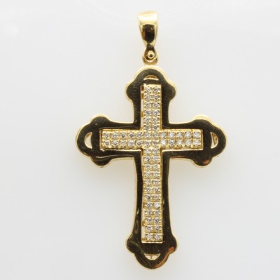 27125242a - Kreuzanhänger mit Brillanten, GG 585/000, Brill. zus. ca. 0.40 ct feines Weiß/si ...