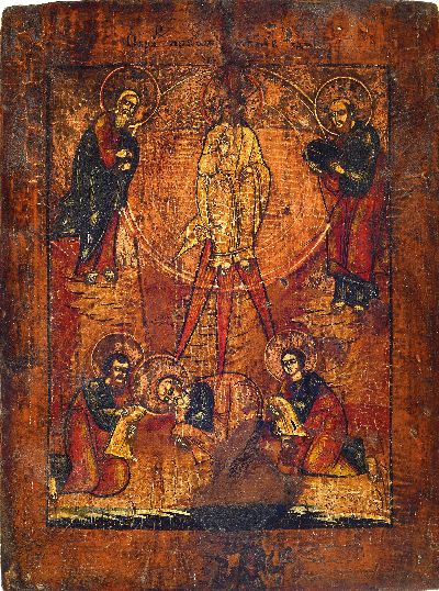 Image 2 icons, Russia, late 19th century, tempera onwood, Transfiguration of Christ, heavily ...