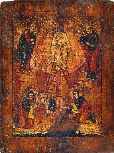 27125276k - 2 Ikonen, Russland, Ende 19.Jh., Tempera aufHolz, Verklärung Christi, stark ...