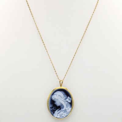 Image Anhänger/Brosche mit Achatkamee an Kette, 925er Silber verg., ovaler Anh. m. ...