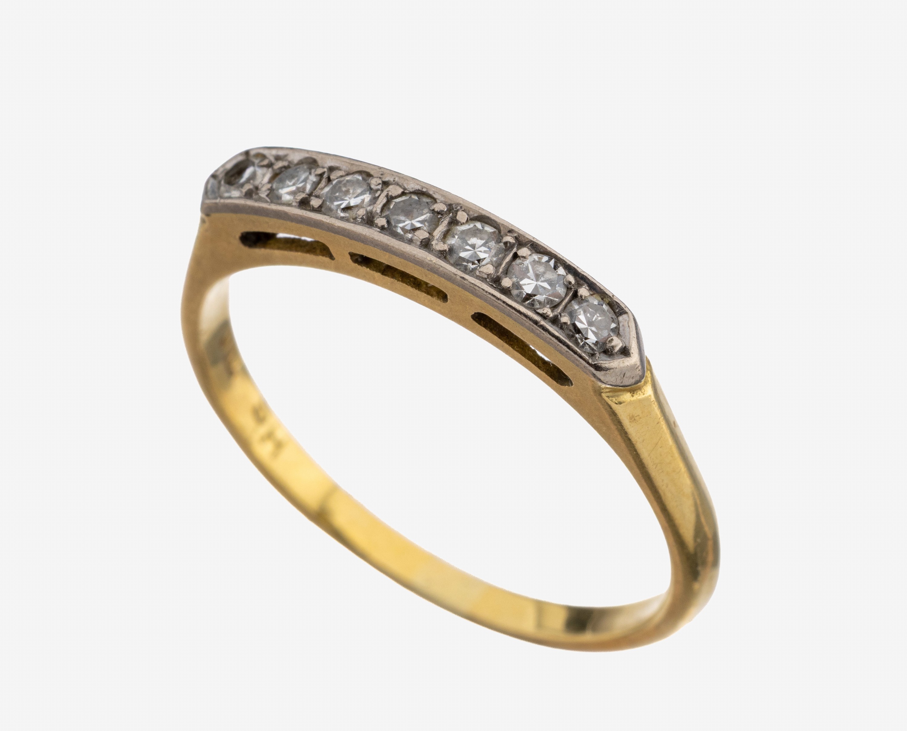 Image 27125346 - 18 kt Gold Diamant-Ring, GG 750/000, Ringkopf schauseitig Platin, 7 kl. 8/8- Diamanten, ...
