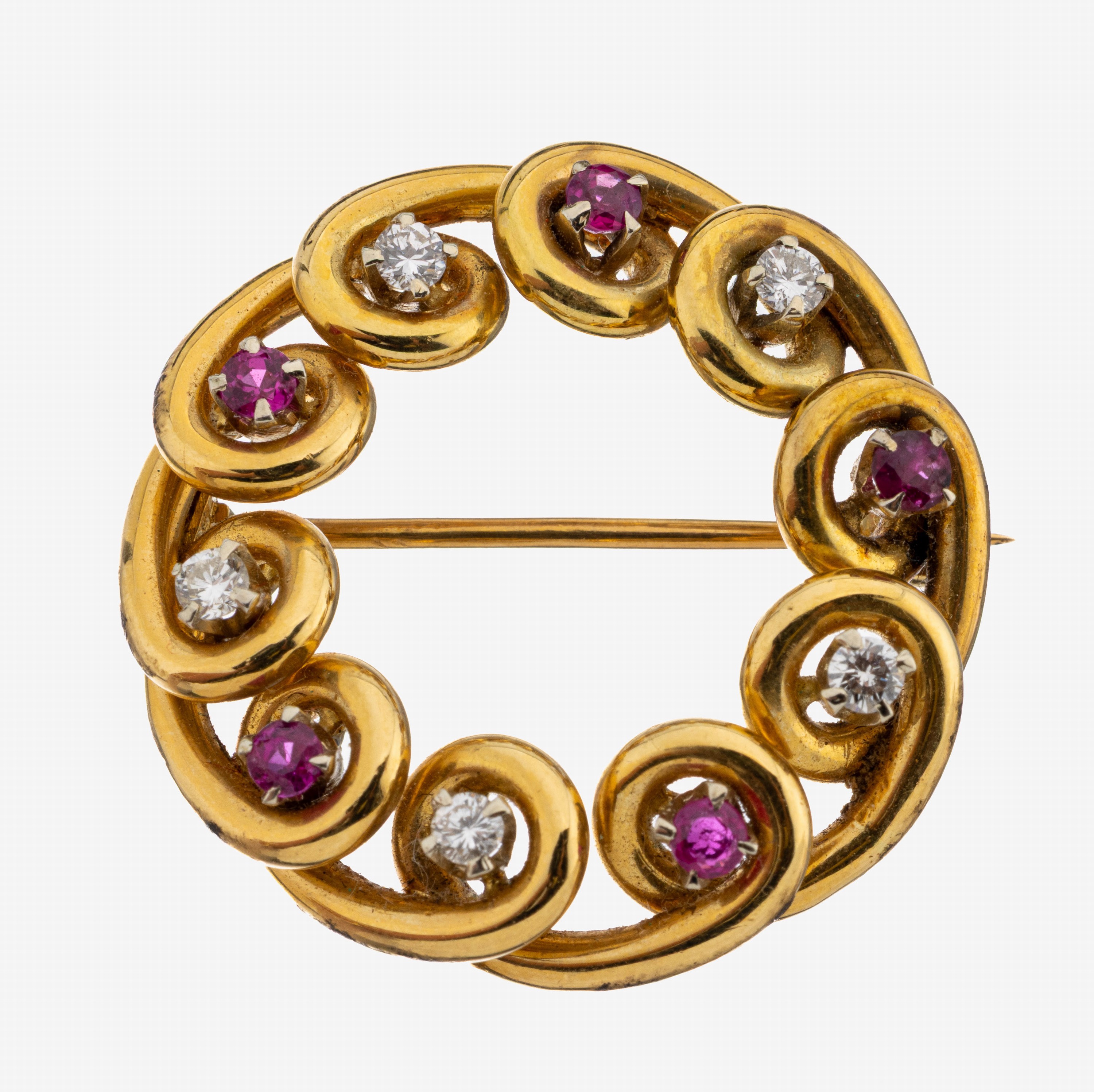 Image 27125357 - 18 kt Gold Brillant-Rubin-Brosche, 1960er Jahre, GG 750/000, qualitätvolle ...