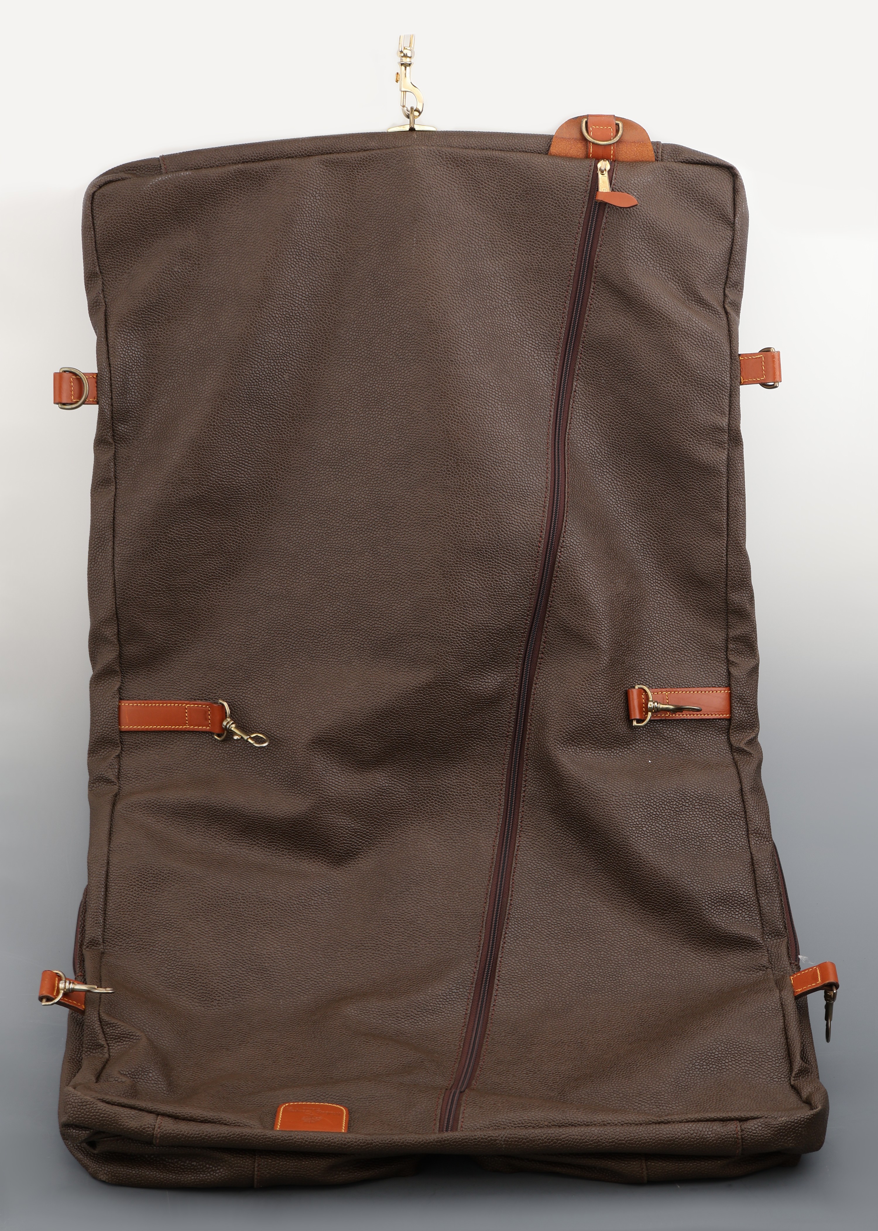 Detail a: MULBERRY Vintage Kleidersack, braunes Scotchgrain Leder, Besätze, Tragegriff, Adressanhänger und Gurte braunes Glattleder, innen bunt karierter ...
