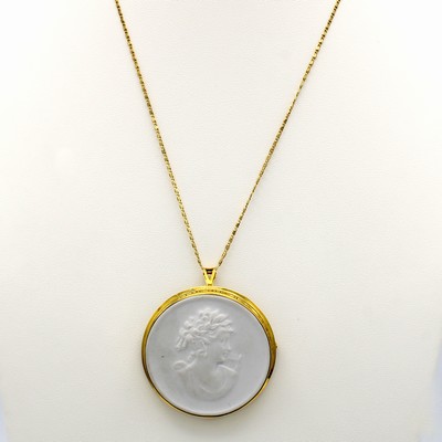 Image Anhänger/Brosche mit Porzellankamee von Meissen an Kette, 925er Silber verg., ...