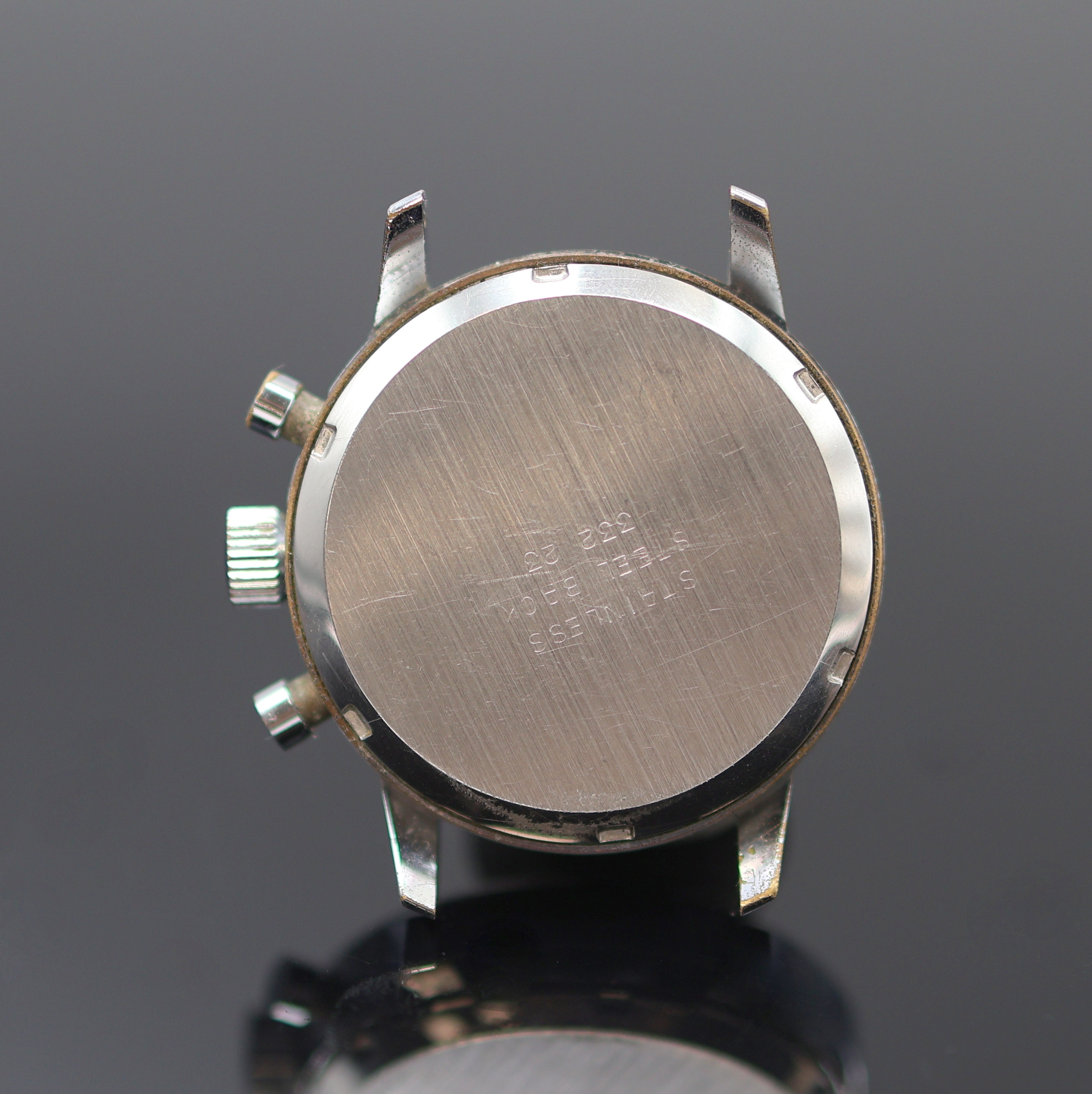 Detail c: MARCEL ET CIE verchromter Armbandchronograph mit Kaliber Valjoux 7733, Schweiz um 1970, Handaufzug, Stahlboden verschr., silb. Zifferbl. m. silb. ...