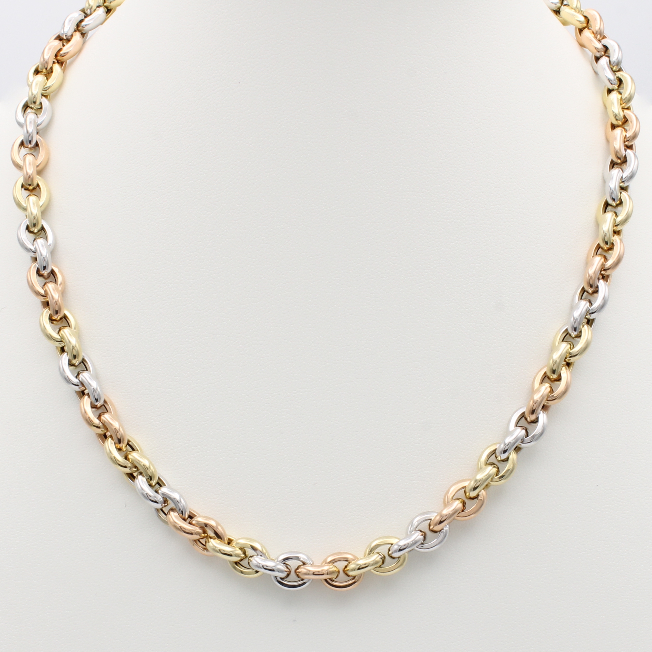 Image 27125493 - Collier im modernen Rundankermuster, GG/WG/ RG 585/000, Federringschl., B. ca. 8.5 mm, ...