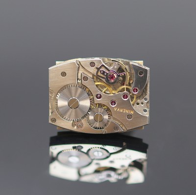 27125450e - MINERVA rechteckige verchromte Armbanduhr, Schweiz 1940er Jahre, Handaufzug, Boden ...