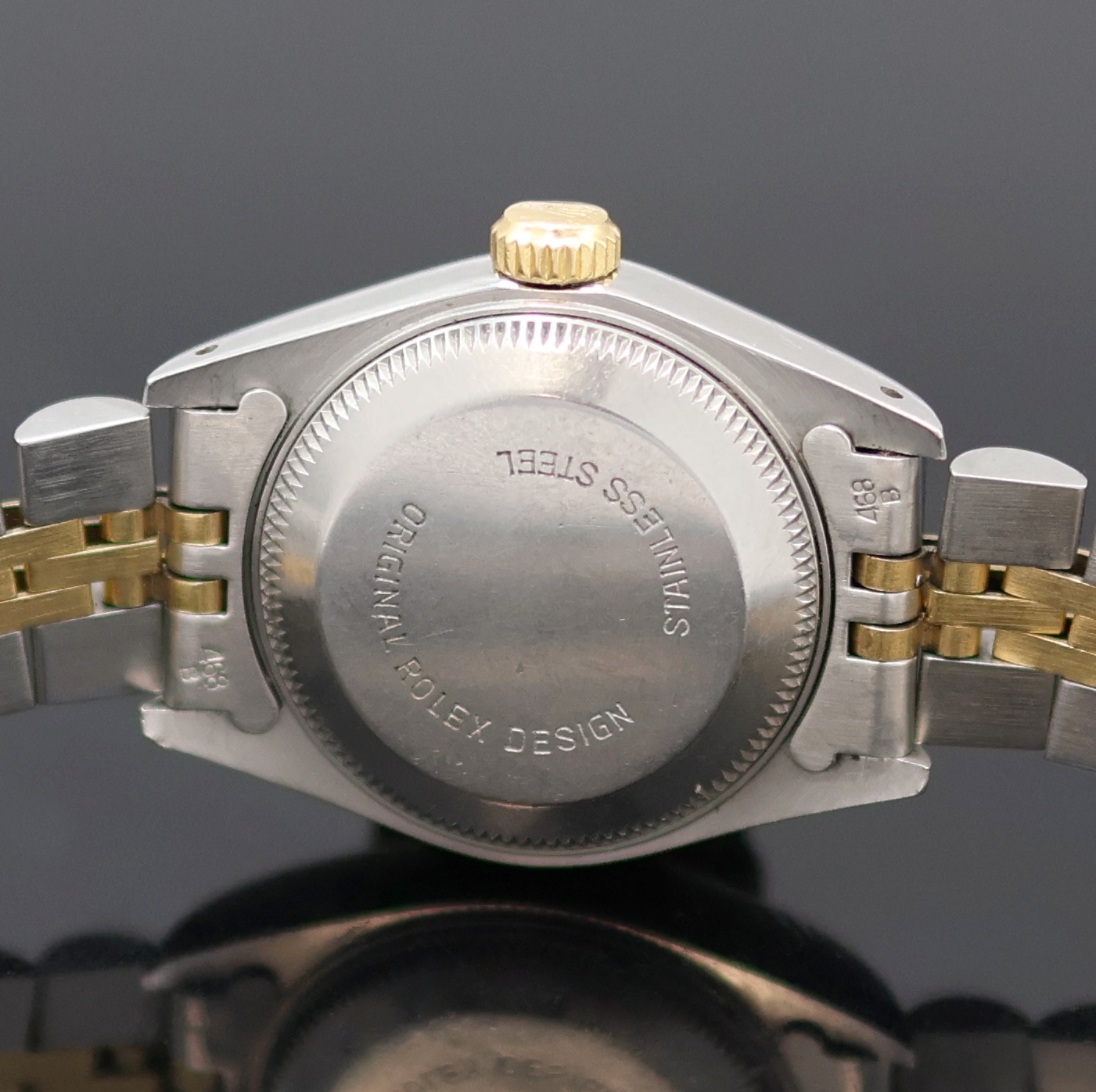 Detail e: ROLEX Damenarmbanduhr Oyster Perpetual Date Referenz 69173, Automatik, Schweiz um 1986, Edelstahl/Gold kombiniert inkl. Jubileeband m. Faltschl., ...