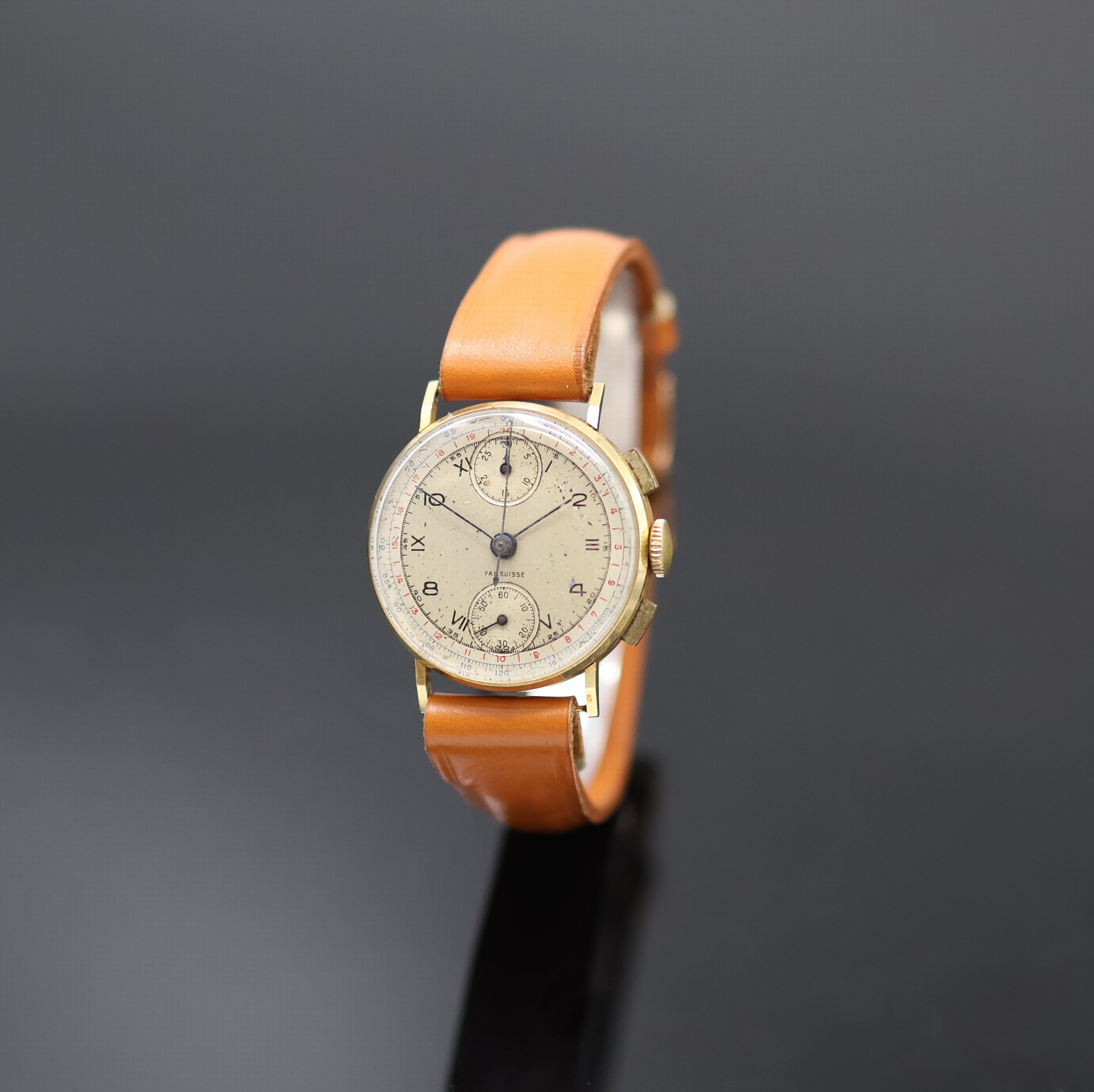 Image 27125671 - Schaltradchronograph Kaliber Venus 170 in GG 750/000, Schweiz um 1945, Handaufzug, ...