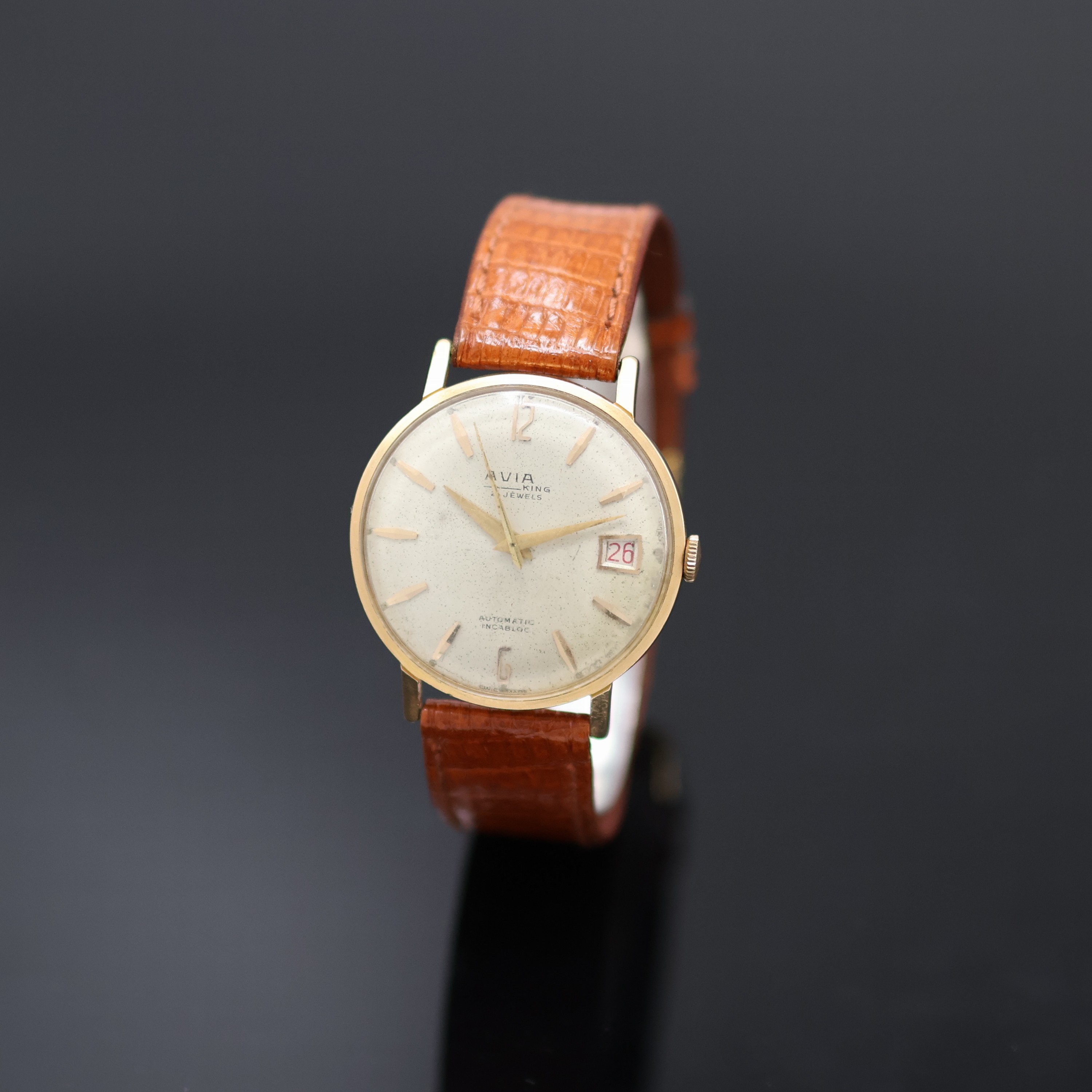 Image 27125673 - AVIA King Armbanduhr in RG 750/000, Automatik, Schweiz um 1950, 2-teil. Geh., Boden ...