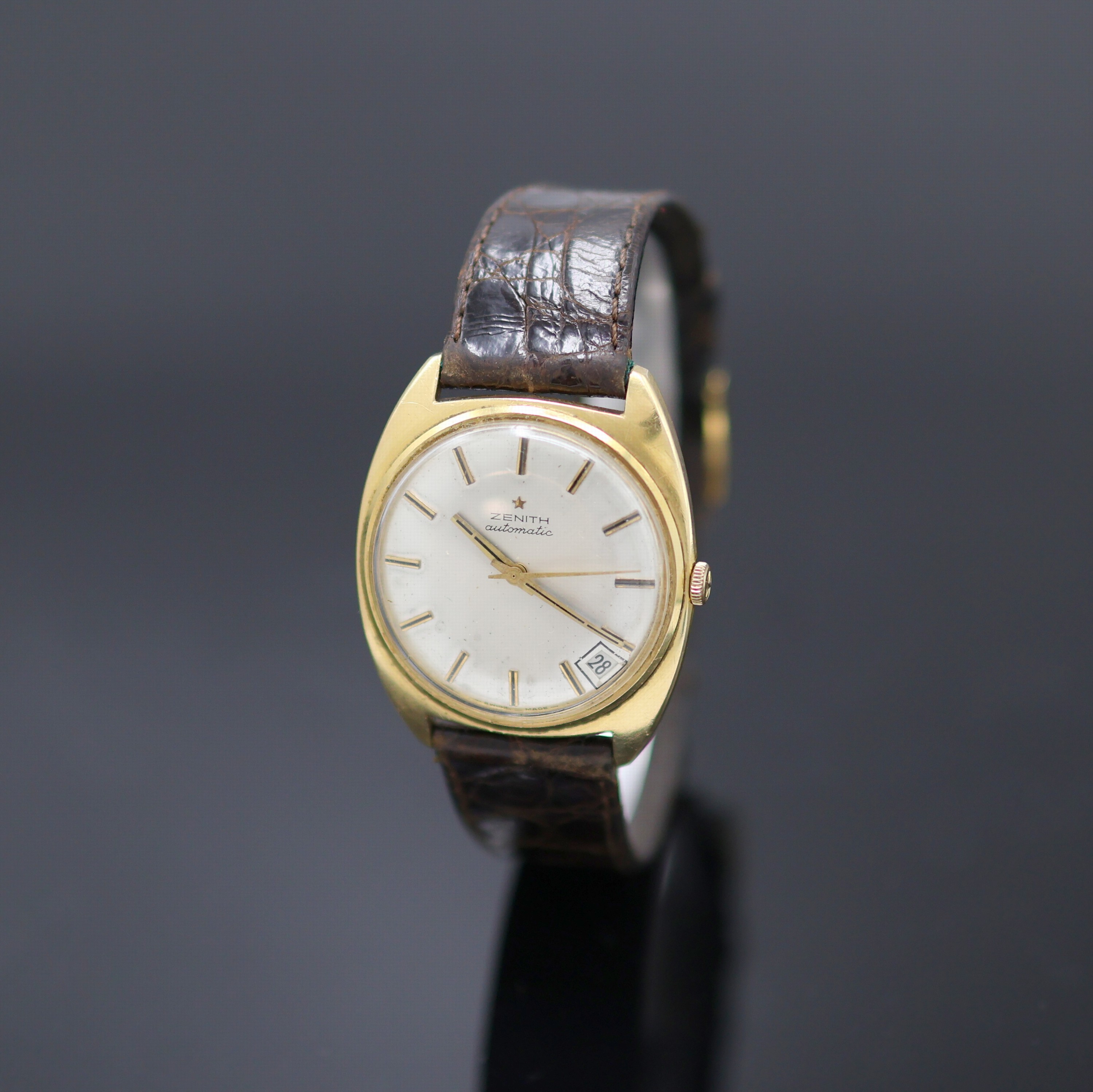 Image 27125674 - ZENITH Herrenarmbanduhr in GG 750/000, Schweiz um 1968, Automatik,2-teil. Geh., Boden ...