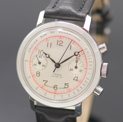 27125670a - Armbandchronograph, Handaufzug, Schweiz um 1954, verchr. Gehäuse, Edelstahlboden ...