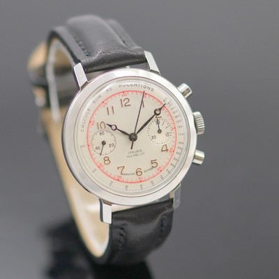 27125670b - Armbandchronograph, Handaufzug, Schweiz um 1954, verchr. Gehäuse, Edelstahlboden ...