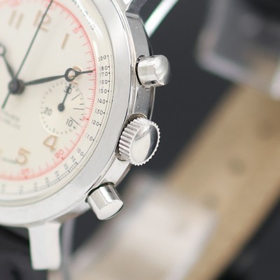 27125670c - Armbandchronograph, Handaufzug, Schweiz um 1954, verchr. Gehäuse, Edelstahlboden ...