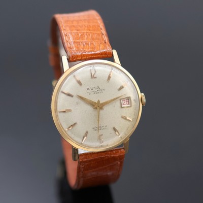 27125673b - AVIA King Armbanduhr in RG 750/000, Automatik, Schweiz um 1950, 2-teil. Geh., Boden ...
