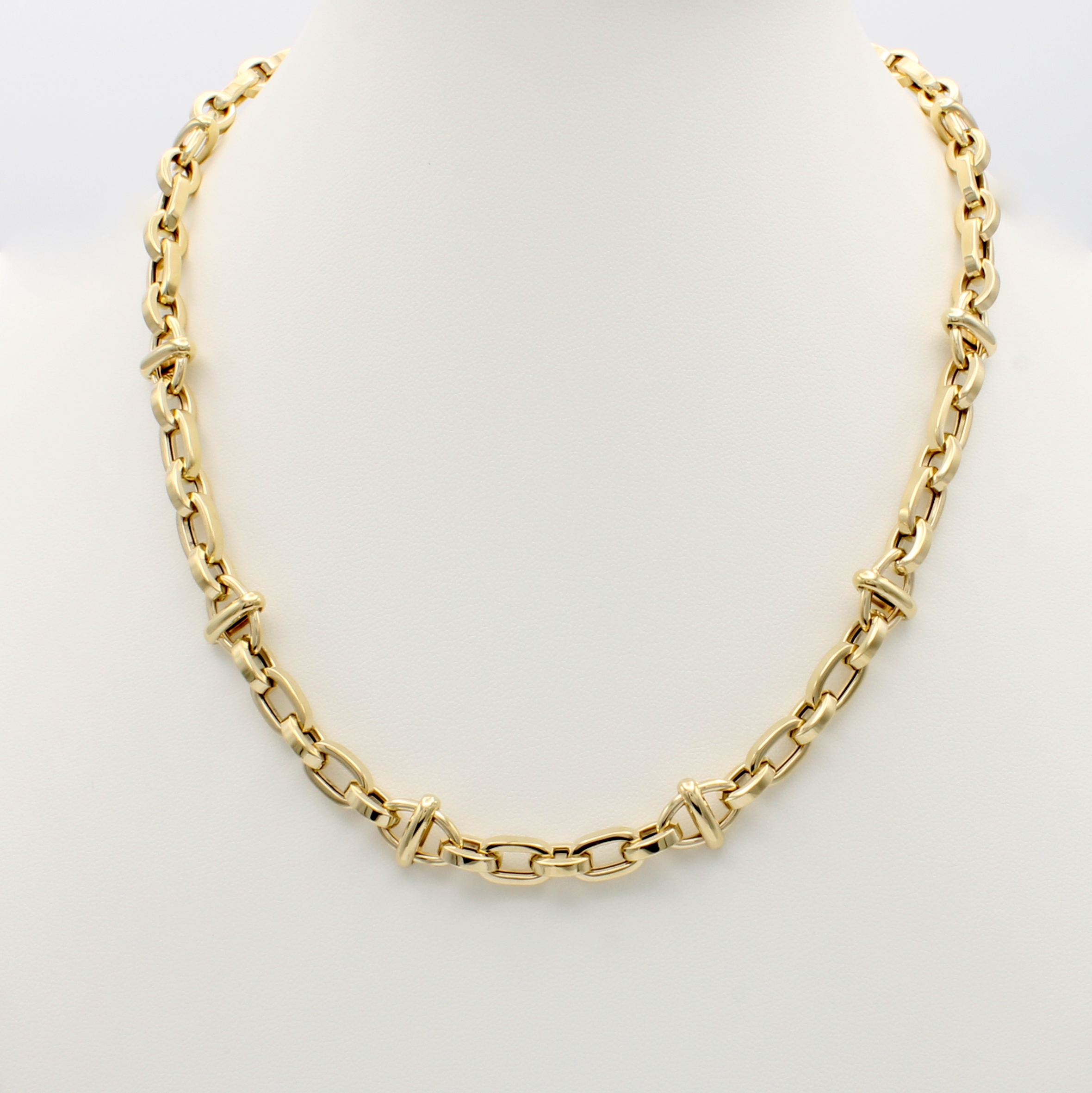 Image 27125700 - Collier im Phantasiemuster, GG 585/000, mod.Karabinerschl., B. ca. 12 mm, L. ca. 45 cm