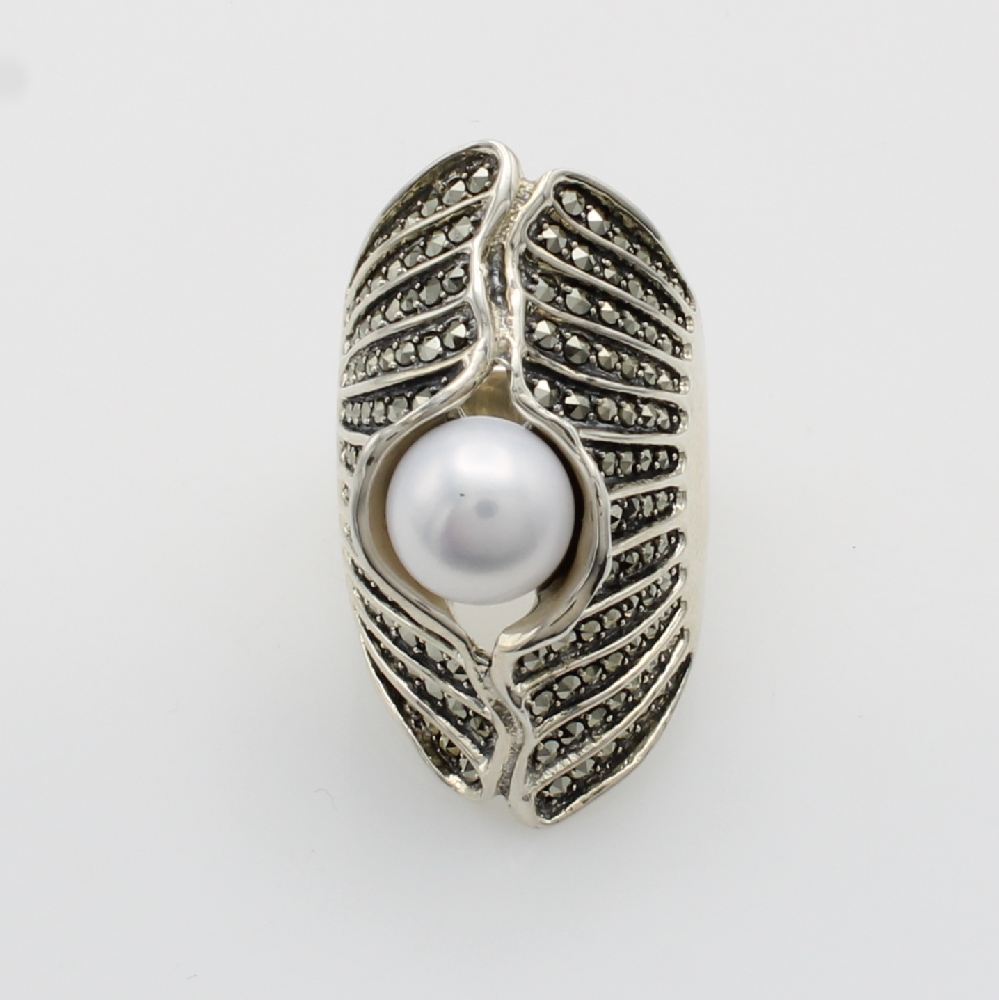 Image 27125828 - Ring mit Süßwasserperle, 925er Silber, längl.Form, weiße Perle, Kristallsteine, RW ...