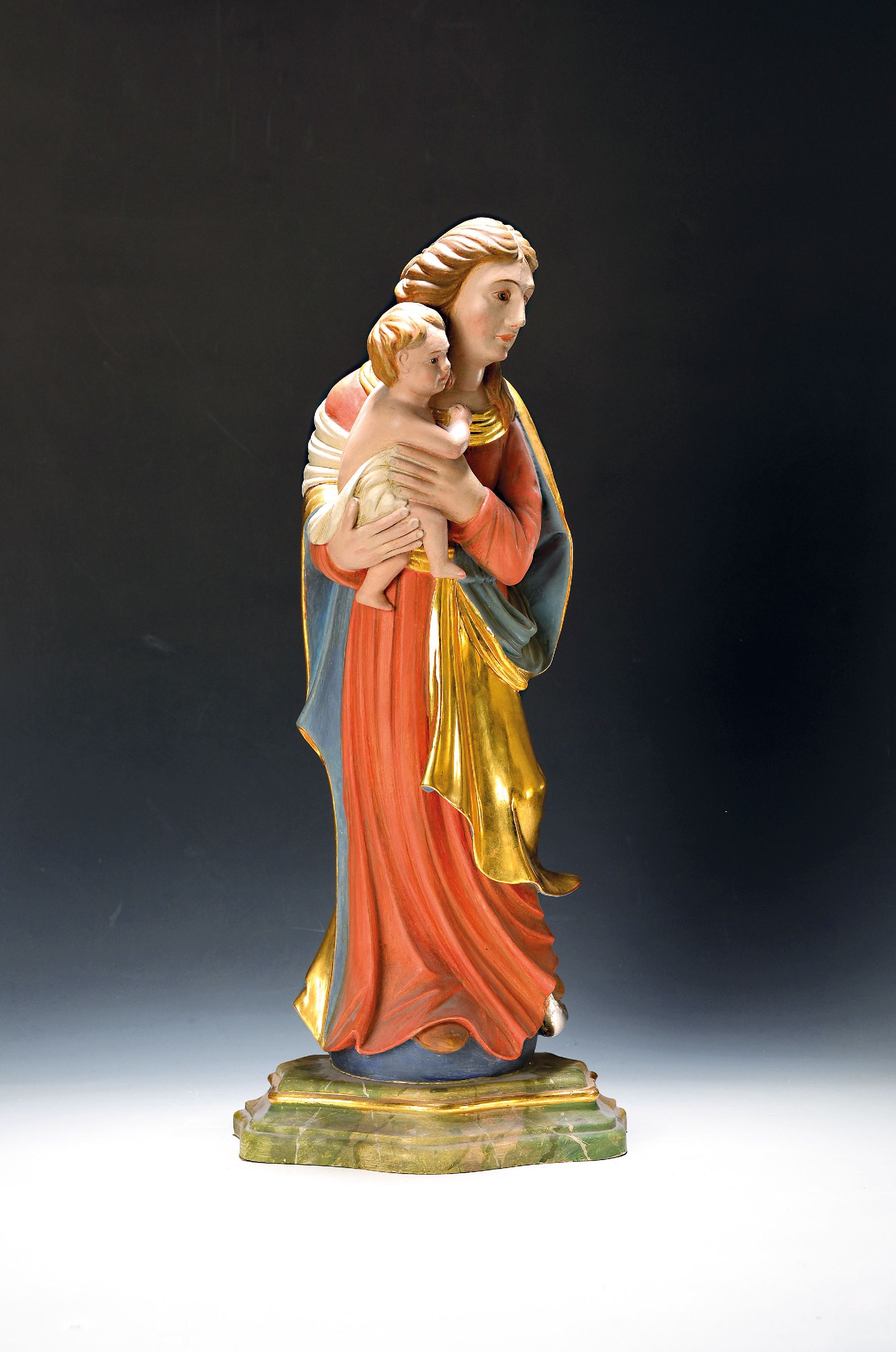 Image 27125841 - Bildschnitzerei/Heiligenfigur, Oberbayern, 20. Jh., wohl Lindenholz geschnitzt, farbig ...