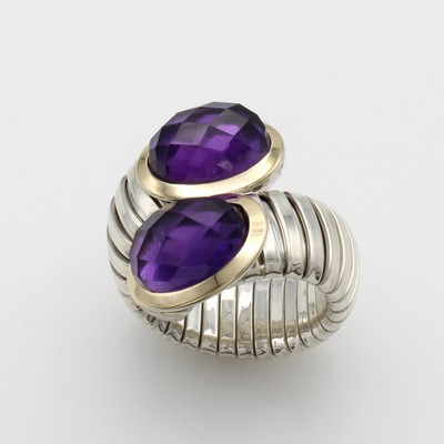 27125820a - Ring mit Quarzen, 925er Silber u. GG Fassung750/000, l. flexibel, überkreuztes Design, ...