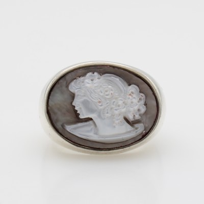 Image Ring mit Perlmutt, 925er Silber, ovale Form,geschnitztes Perlmutt mit Frauendarstellung, ...
