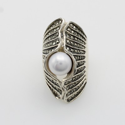 Image Ring mit Süßwasserperle, 925er Silber, längl.Form, weiße Perle, Kristallsteine, RW ...