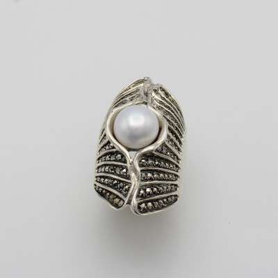 27125828a - Ring mit Süßwasserperle, 925er Silber, längl.Form, weiße Perle, Kristallsteine, RW ...