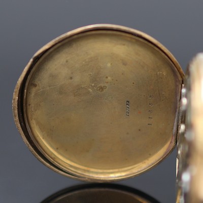 27126132e - Offene Taschenuhr in GG 585/000, Schweiz um 1905, Geh. dell., guill. Rückdeckel m. ...