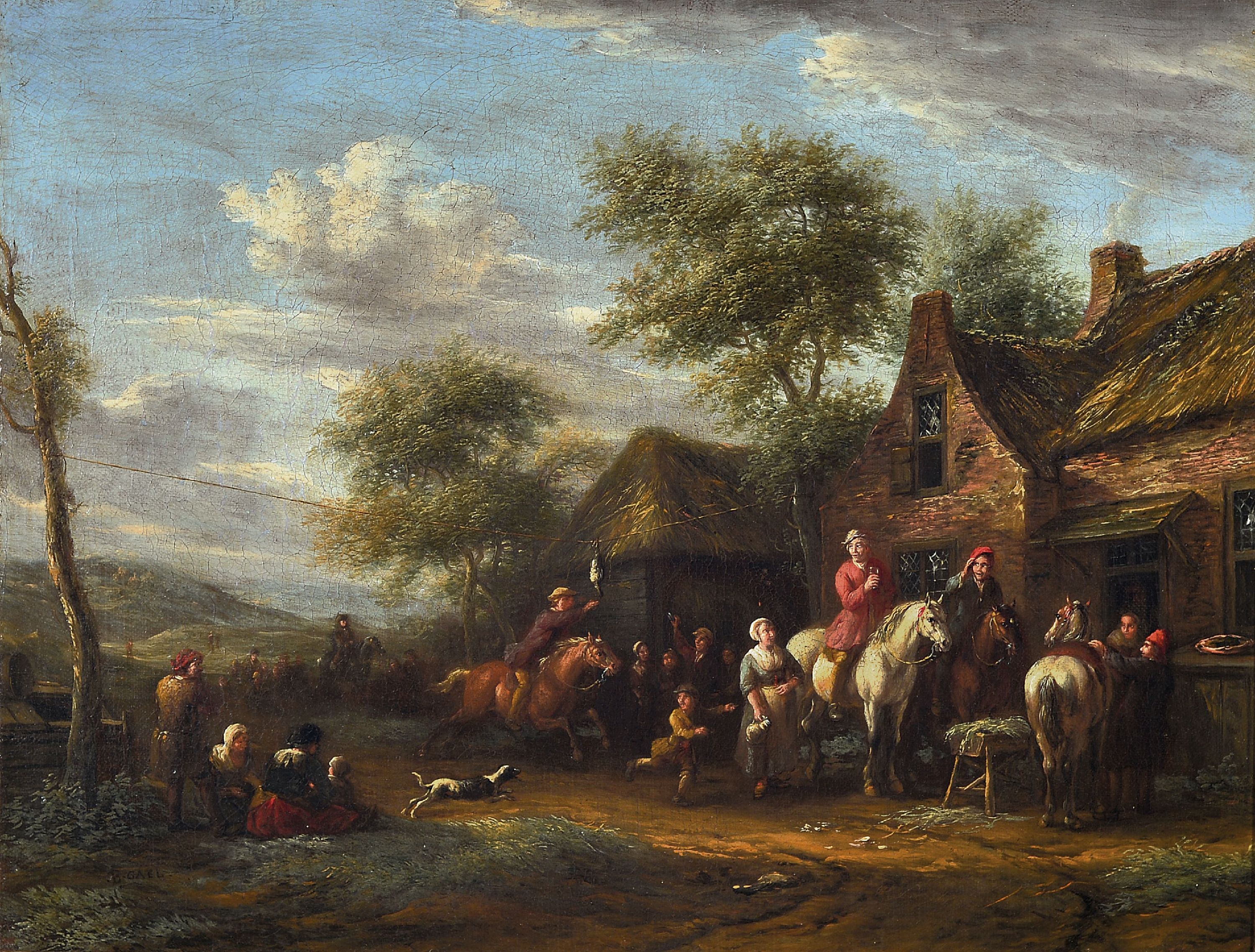 Image 27126264 - Barend Gael, 1630 Haarlem-1698 Amsterdam, vielfigurige Szene vor einem Wirtshaus, Öl/ ...
