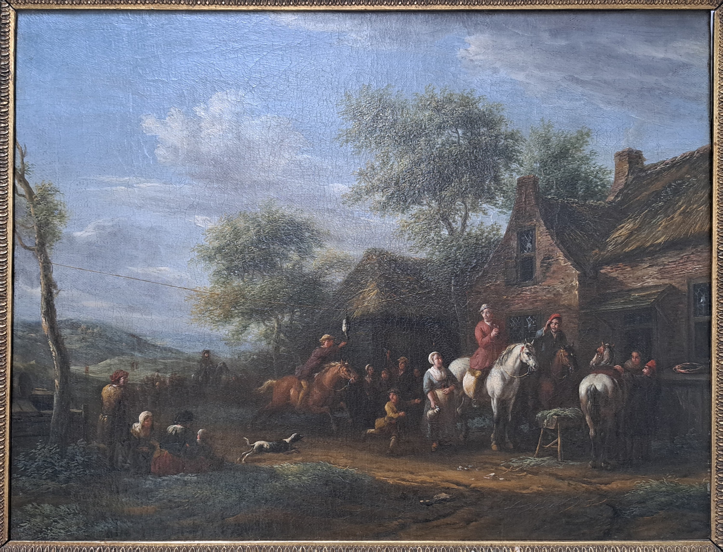 Detail b: Barend Gael, 1630 Haarlem-1698 Amsterdam, vielfigurige Szene vor einem Wirtshaus, Öl/ Lwd, links unten sign. B.Gael, ca. 41x54cm, R. ca. 58x71cm