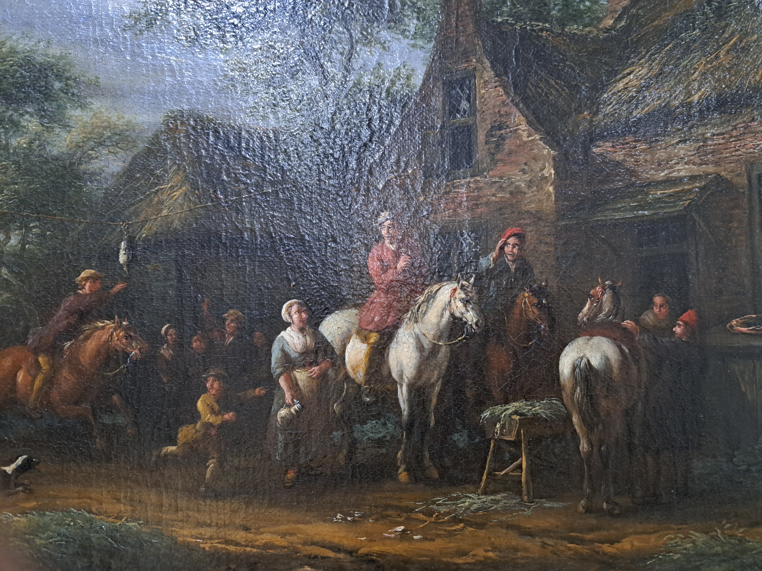 Detail d: Barend Gael, 1630 Haarlem-1698 Amsterdam, vielfigurige Szene vor einem Wirtshaus, Öl/ Lwd, links unten sign. B.Gael, ca. 41x54cm, R. ca. 58x71cm