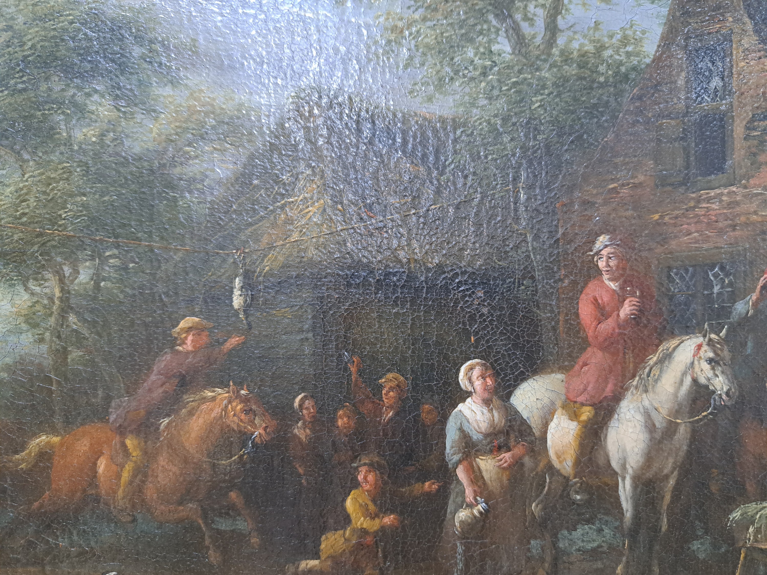 Detail e: Barend Gael, 1630 Haarlem-1698 Amsterdam, vielfigurige Szene vor einem Wirtshaus, Öl/ Lwd, links unten sign. B.Gael, ca. 41x54cm, R. ca. 58x71cm