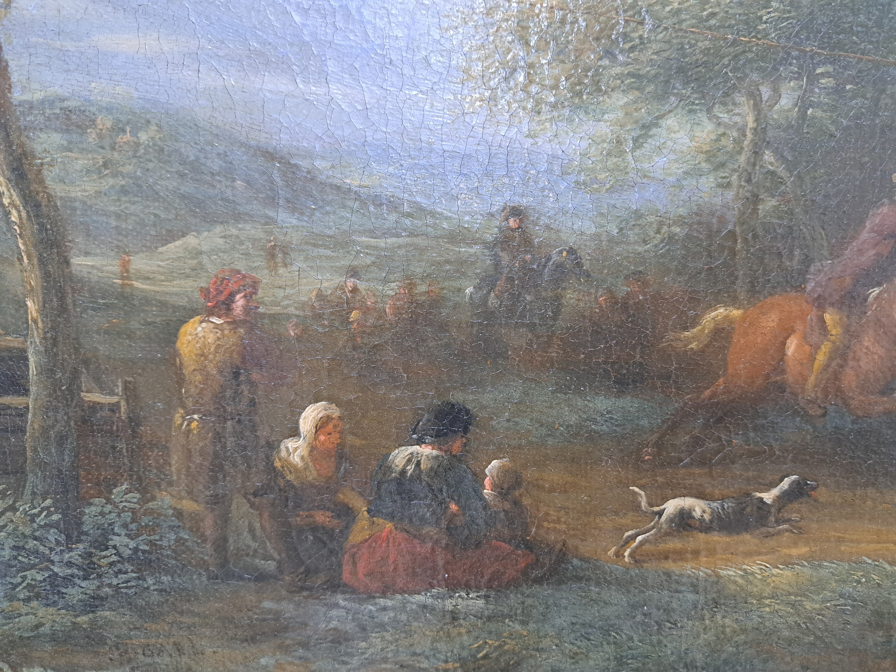 Detail f: Barend Gael, 1630 Haarlem-1698 Amsterdam, vielfigurige Szene vor einem Wirtshaus, Öl/ Lwd, links unten sign. B.Gael, ca. 41x54cm, R. ca. 58x71cm