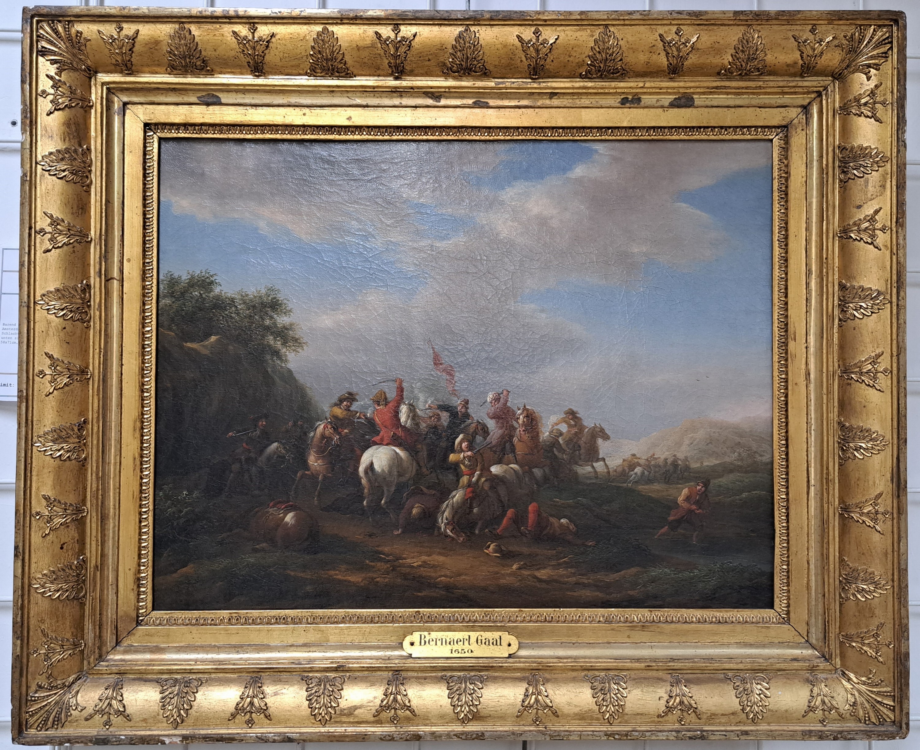 Detail a: Barend Gael, 1630 Haarlem-1698 Amsterdam, vielfigurige Schlachtenszene, Öl/ Lwd, Lwd, rechts unten sign. B.Gael, ca. 41x54cm, R. ca. 58x71cm, Rahmen ...