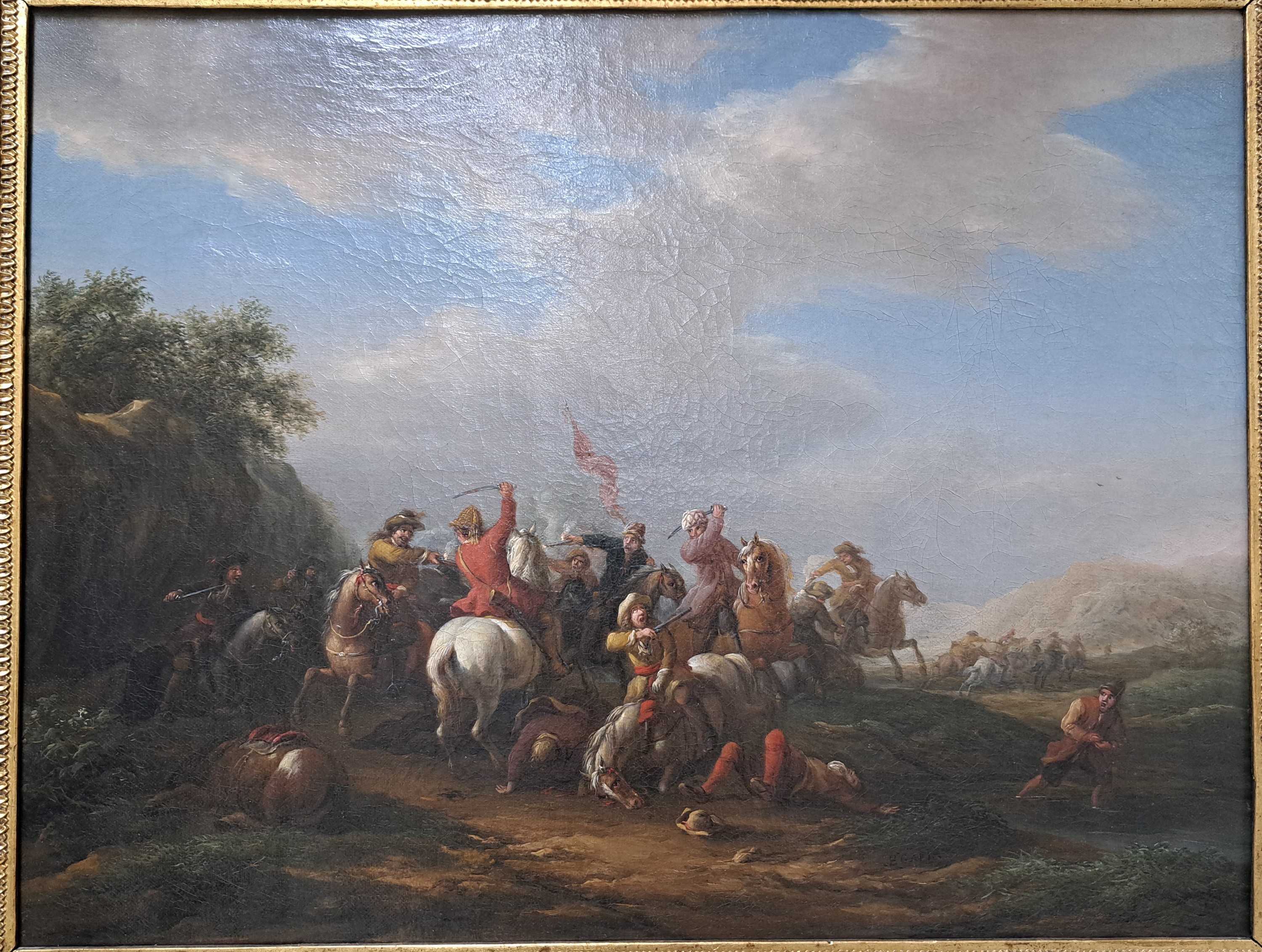 Detail b: Barend Gael, 1630 Haarlem-1698 Amsterdam, vielfigurige Schlachtenszene, Öl/ Lwd, Lwd, rechts unten sign. B.Gael, ca. 41x54cm, R. ca. 58x71cm, Rahmen ...