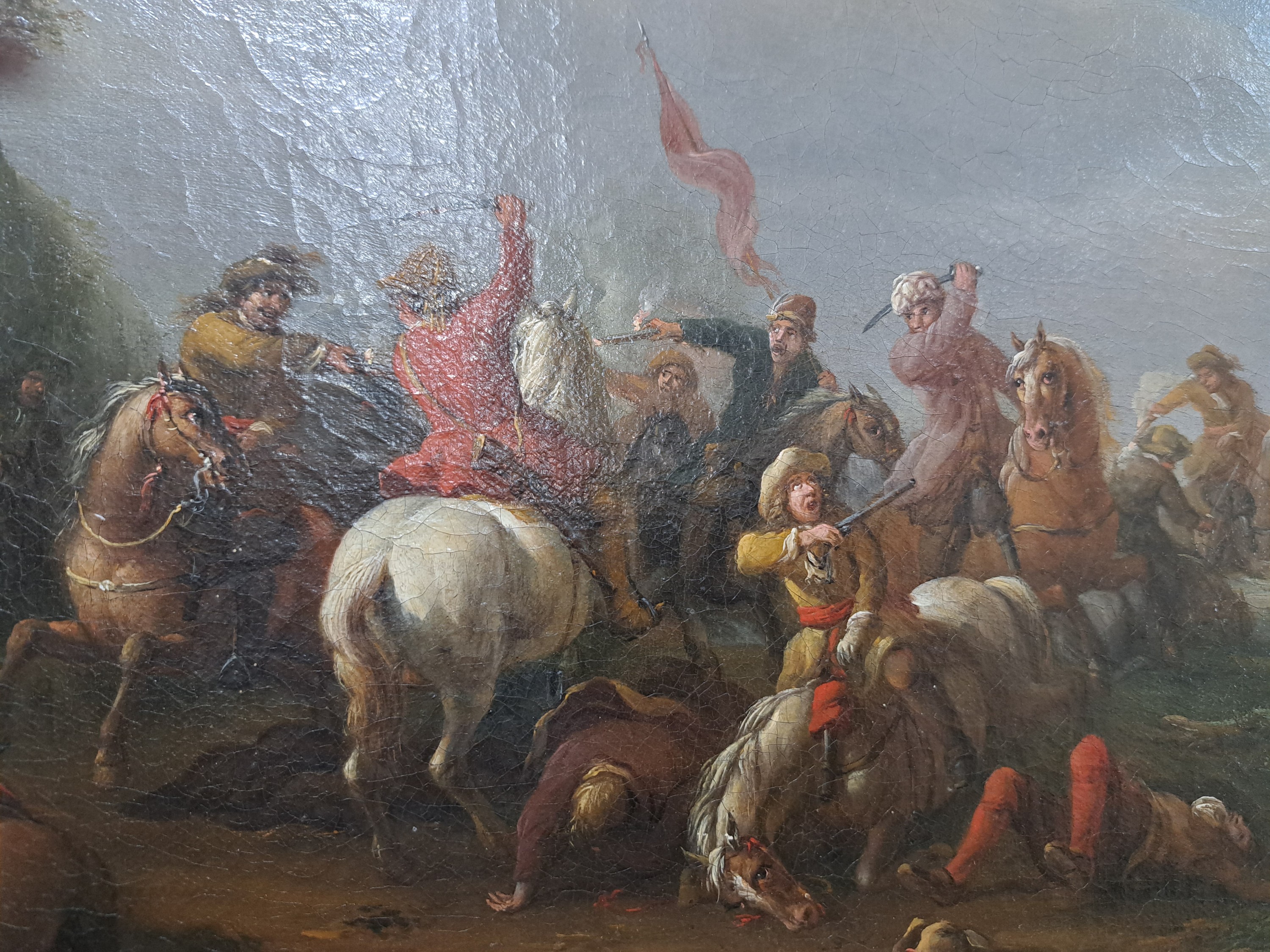 Detail d: Barend Gael, 1630 Haarlem-1698 Amsterdam, vielfigurige Schlachtenszene, Öl/ Lwd, Lwd, rechts unten sign. B.Gael, ca. 41x54cm, R. ca. 58x71cm, Rahmen ...