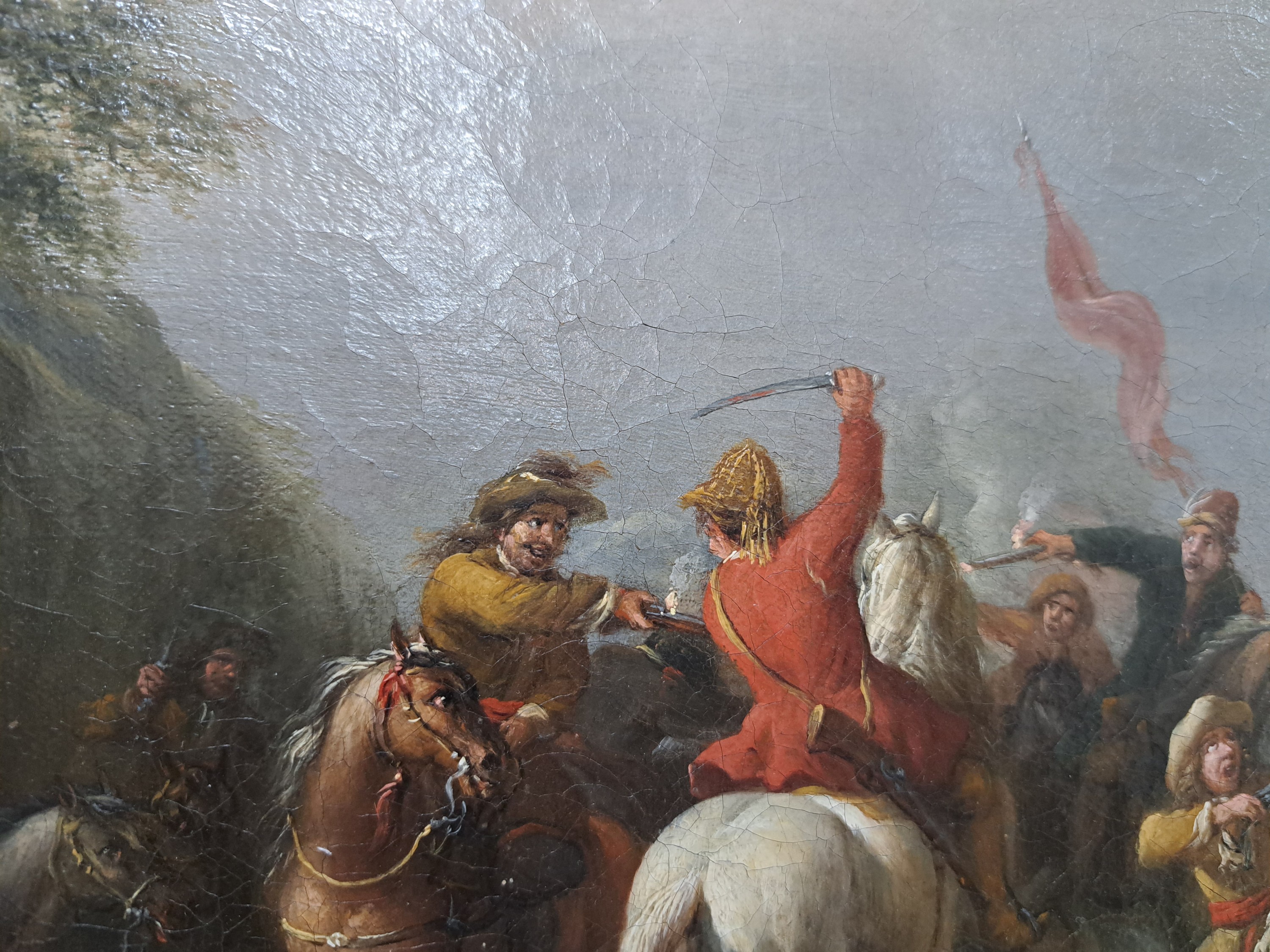 Detail e: Barend Gael, 1630 Haarlem-1698 Amsterdam, vielfigurige Schlachtenszene, Öl/ Lwd, Lwd, rechts unten sign. B.Gael, ca. 41x54cm, R. ca. 58x71cm, Rahmen ...