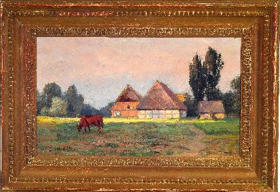 27126252k - Maria Moritz-Lübben, 1860 Lübben-1925, Norddeutscher Bauernhof im Licht, ...