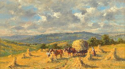 Image Wilhelm Fritzel, 1870 Hamburg-1943 Ohrsen nearStade, haymaking, oil/canvas, signed lower ...