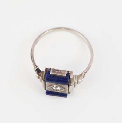 27126571a - 14 kt Gold Art Deco Brillant-Lapislazuli-Ring,um 1930, WG 585/000, geometrisches ...