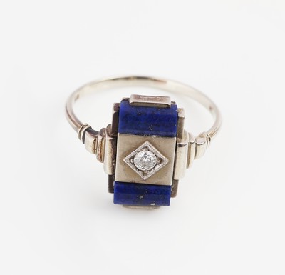 27126571c - 14 kt Gold Art Deco Brillant-Lapislazuli-Ring,um 1930, WG 585/000, geometrisches ...
