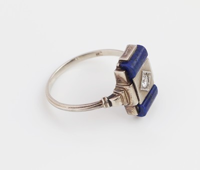 27126571d - 14 kt Gold Art Deco Brillant-Lapislazuli-Ring,um 1930, WG 585/000, geometrisches ...