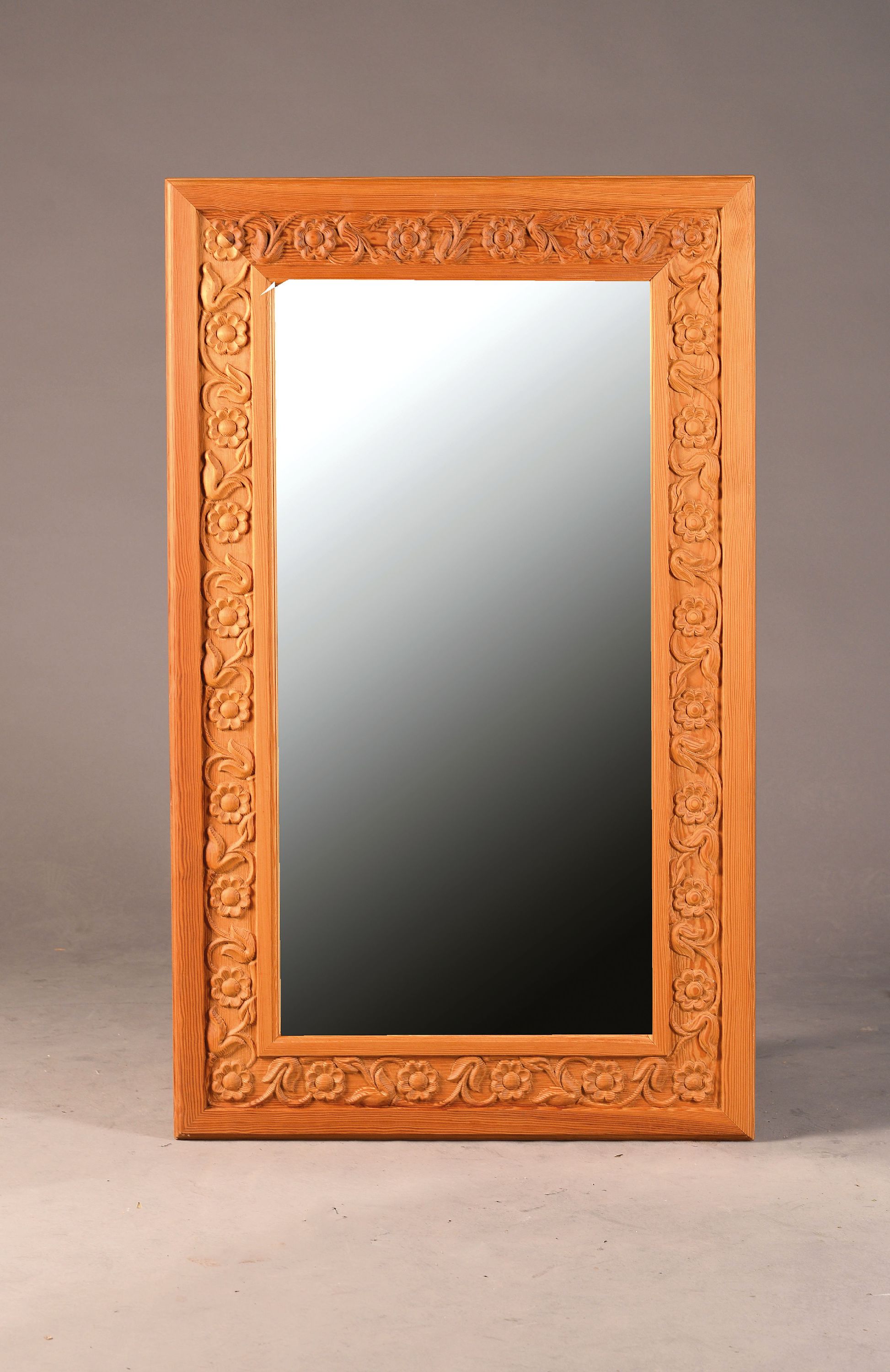 Image 27126995 - Mirror, 20th century, frame made of soft wood with floral carvings, approx. 105x63 cm, ...