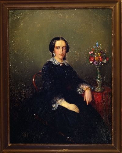 27127013k - Porträtist aus dem Umkreis Anselm Feuerbach, Porträt einer sitzenden jungen Frau , ...