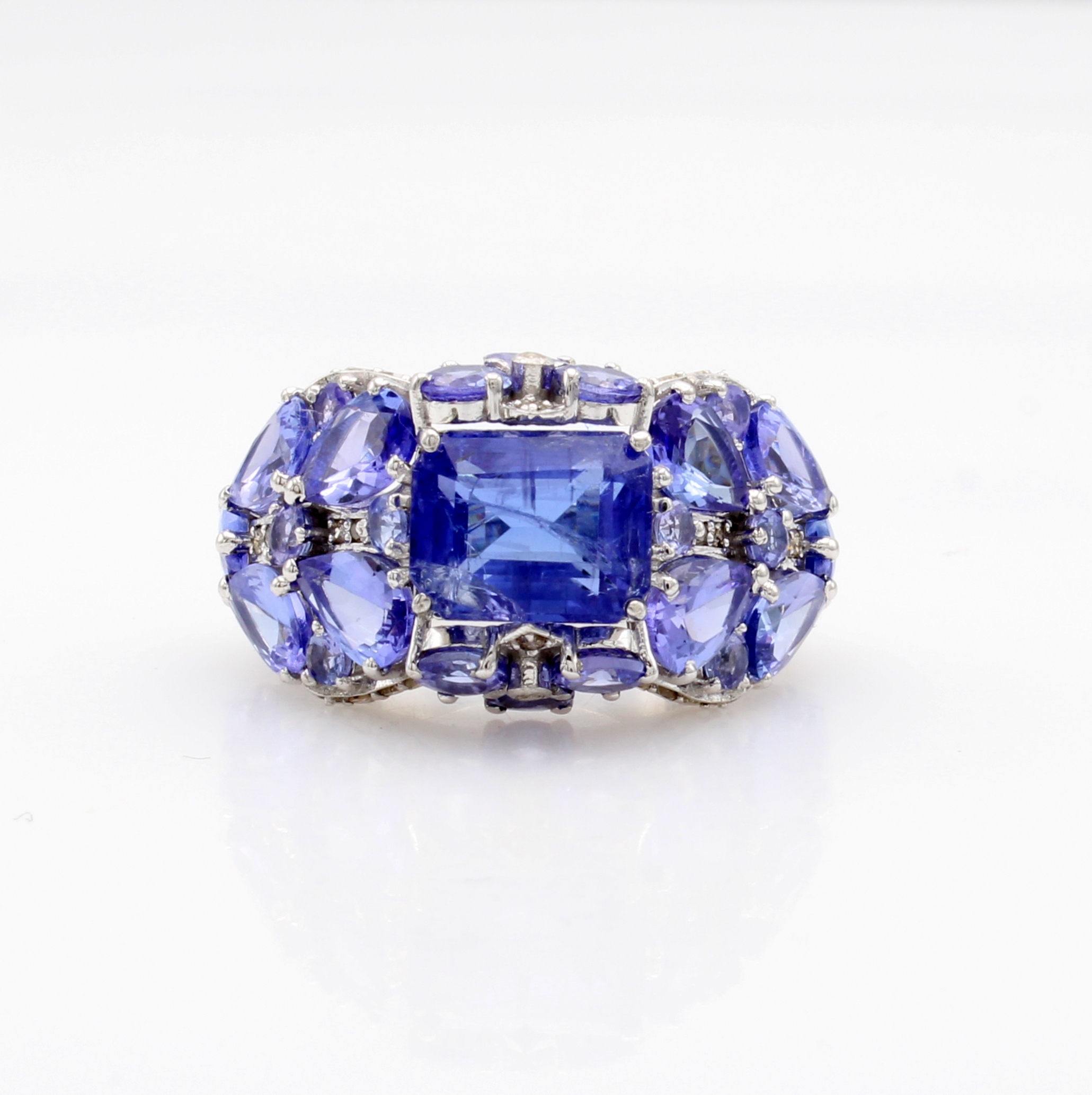Image 27127307 - Ring mit Tansaniten und Diamanten, 925er Silber, verspieltes Design, Tansanite in ...