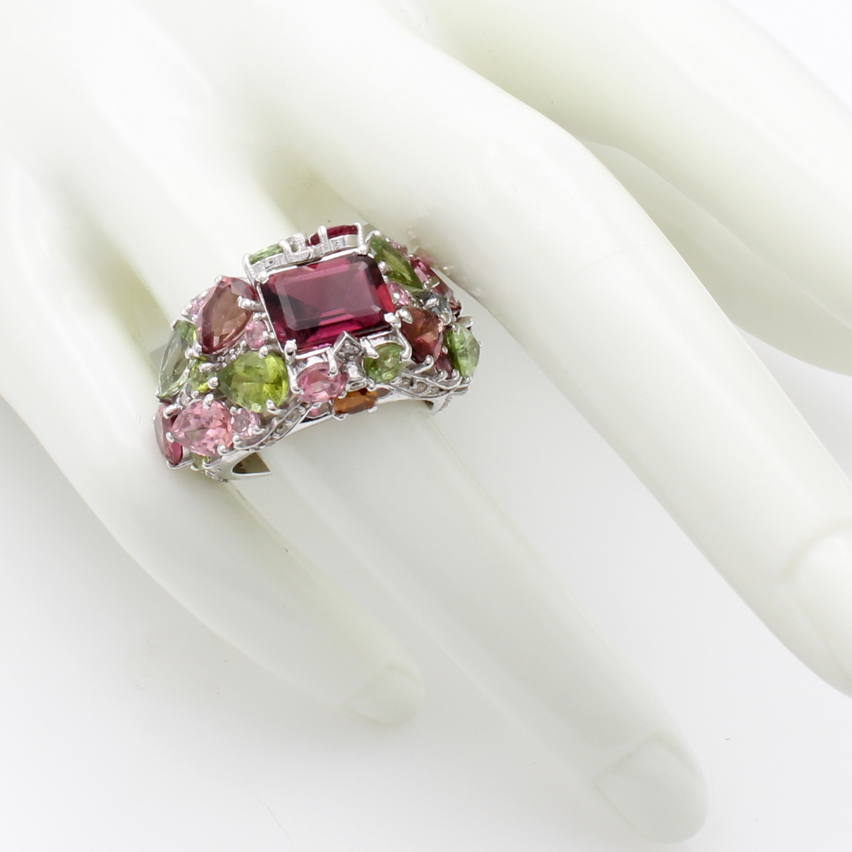 Image 27127309 - Ring mit Turmalinen und Diamanten, 925er Silber, verspieltes Design, Turmaline in ...