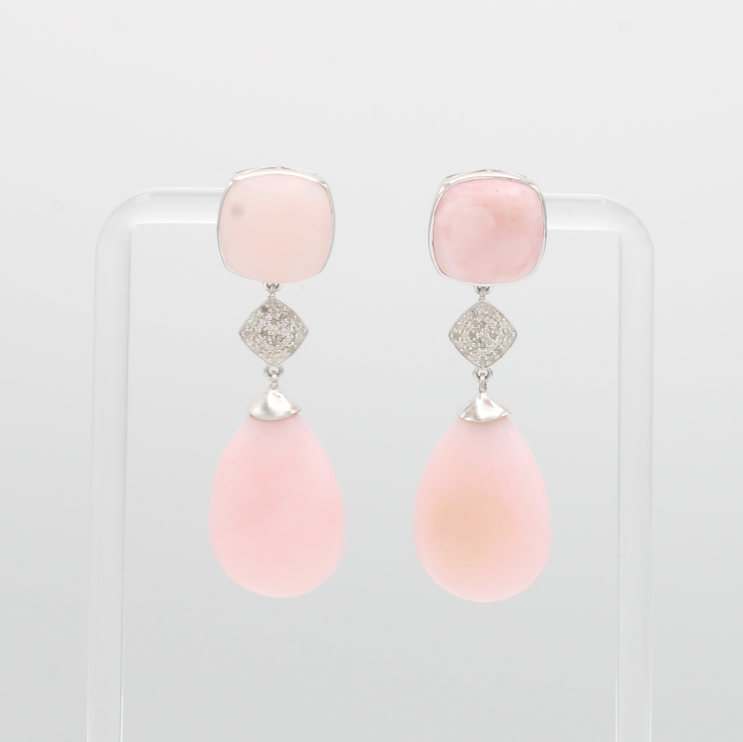 Image 27127323 - Paar Ohrstecker mit Pinkopalen und Diamanten, 925er Silber, Pinkopalcabochons zus. ca. ...