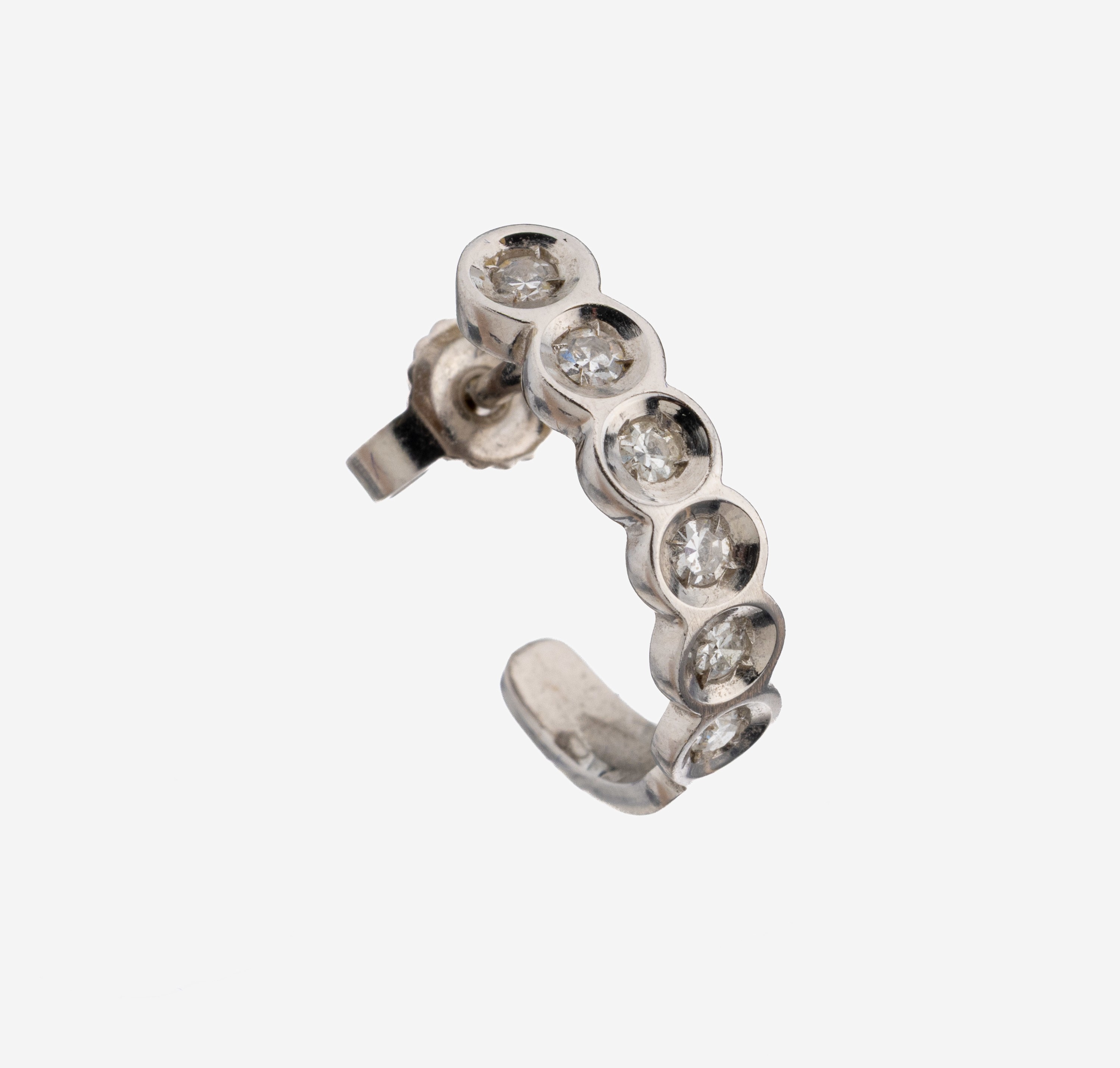 Image 27127333 - Einzelne 14 kt Gold Diamant-Ohrcreole, WG 585/000, 6 8/8-Diamanten zus. ca. 0.15 ct ...