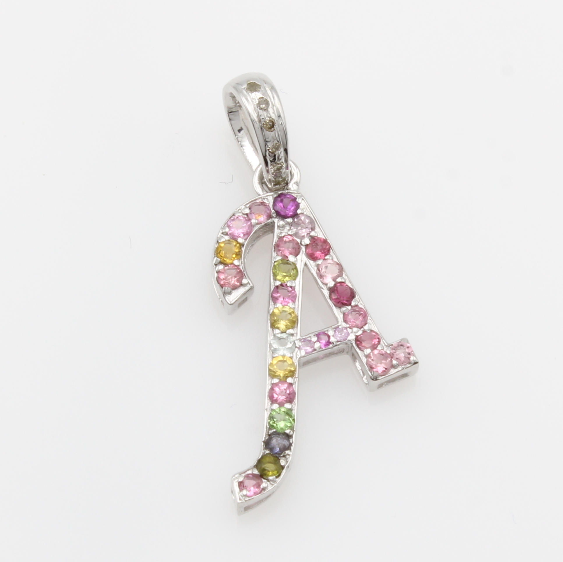 Image 27127384 - Anhänger ´A´ mit Turmalinen und Diamanten, 925er Silber, fac., bunte Turmaline zus. ca. ...