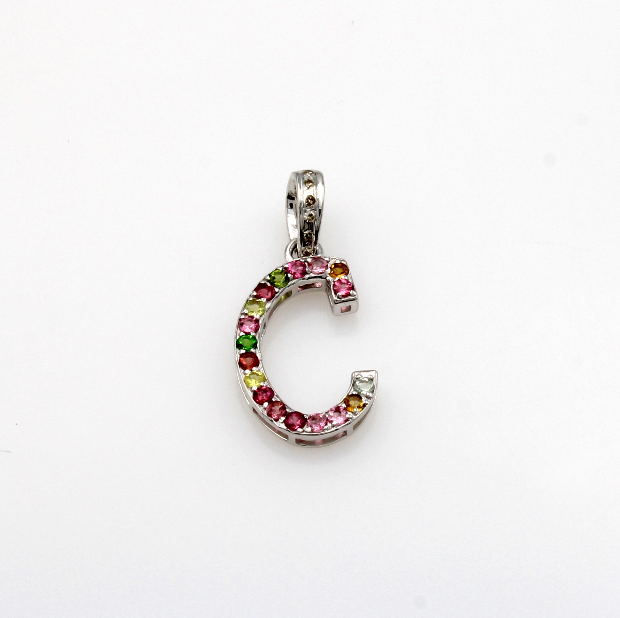 Image 27127385 - Anhänger ´C´ mit Turmalinen und Diamanten, 925er Silber, fac., bunte Turmaline zus. ca. ...